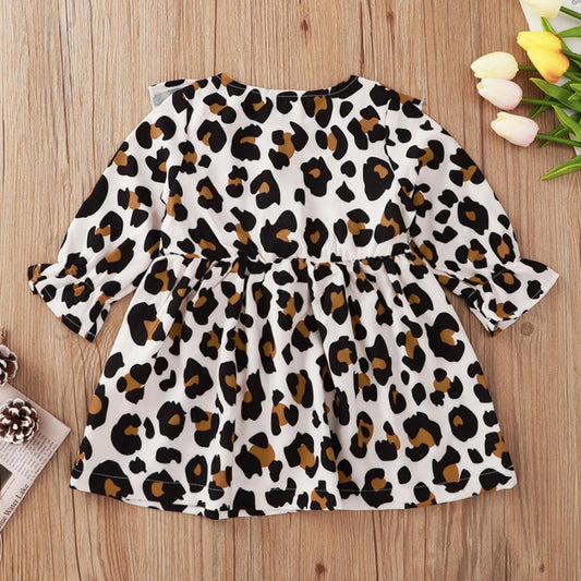 Autumn Leopard Print Long Sleeve Baby Dress Baby Girl Wholesale Clothing
