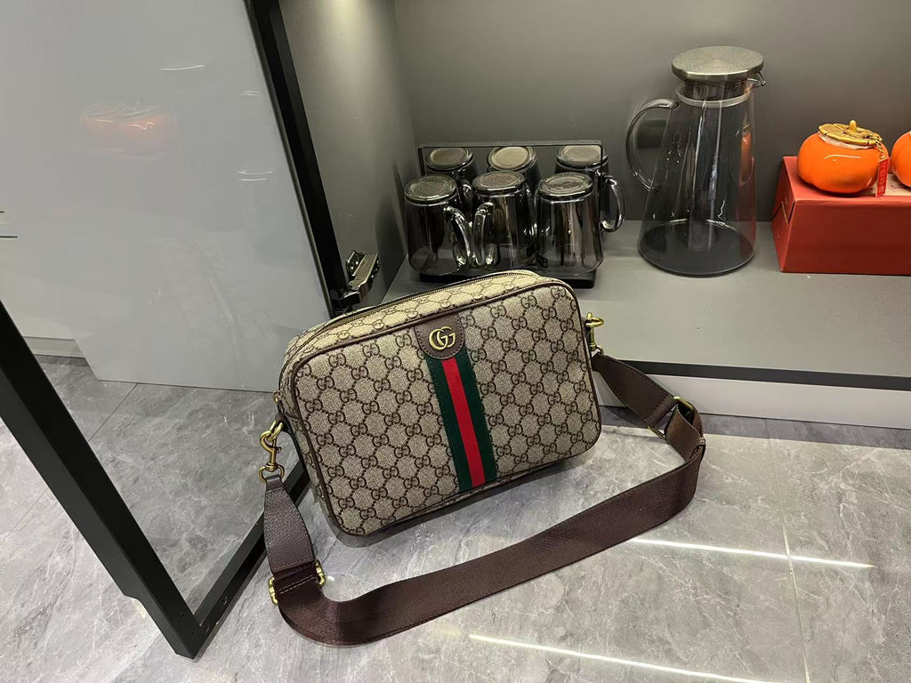 Gucci Ophidia Medium GG Supreme Canvas Shoulder Crossbody Bag with Web Stripe and Leather Trim (23.9 x 15 x 3.8) cm
