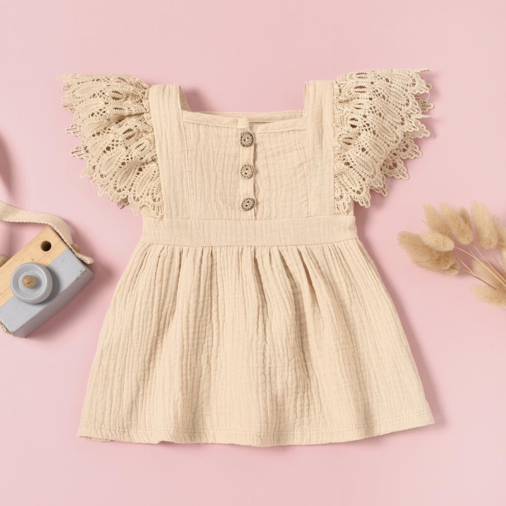Baby Girls Dresses Solid Color Lace Sleeve Dress Baby Wholesales